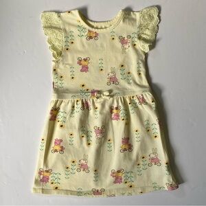 Peppa Pig Dress Size 4T Toddler Girls Yellow Cotton Pink Bicycle Eyelet Sleeves
